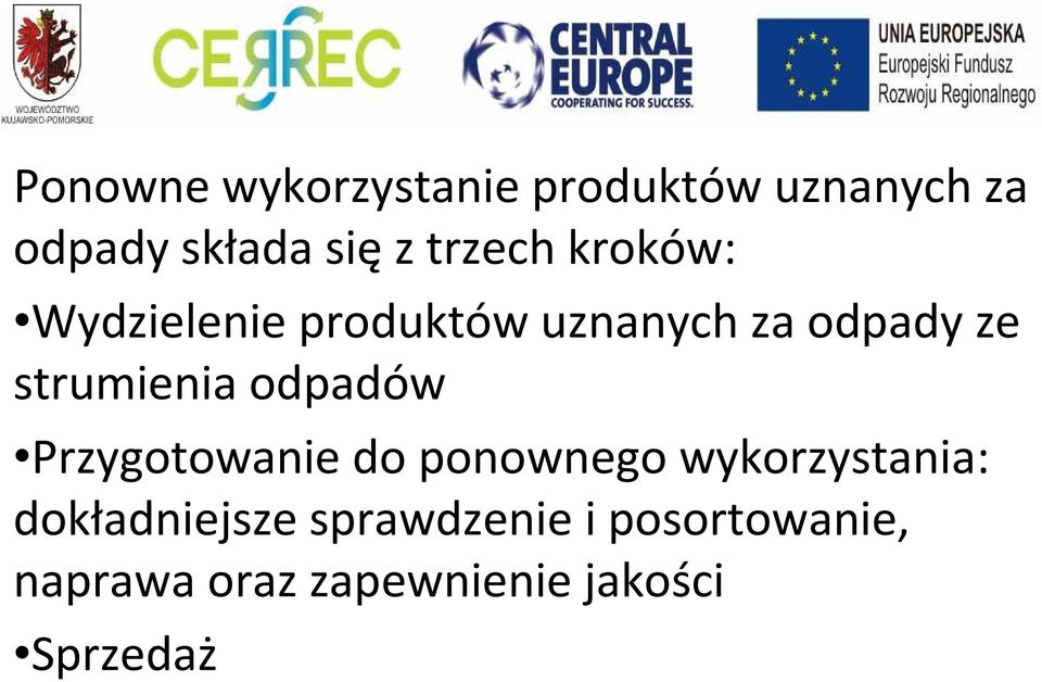 strumienia odpadów Przygotowanie do ponownego wykorzystania: