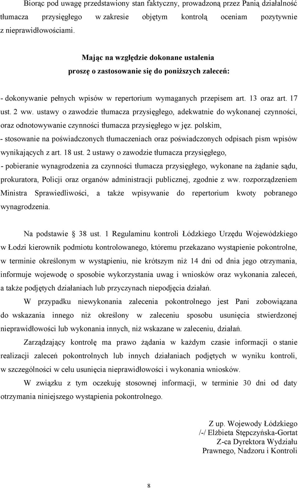 ustawy o zawodzie tłumacza przysięgłego, adekwatnie do wykonanej czynności, oraz odnotowywanie czynności tłumacza przysięgłego w jęz.