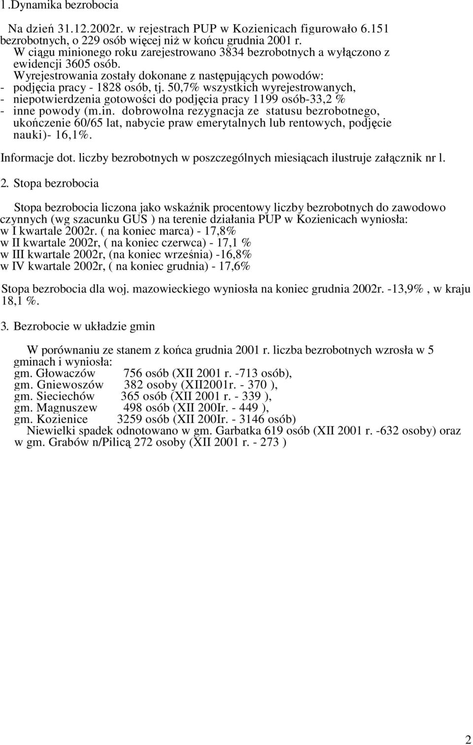 50,7% wszystkich wyrejestrowanych, - niepotwierdzenia gotowości do podjęcia pracy 1199 osób-33,2 % - inn