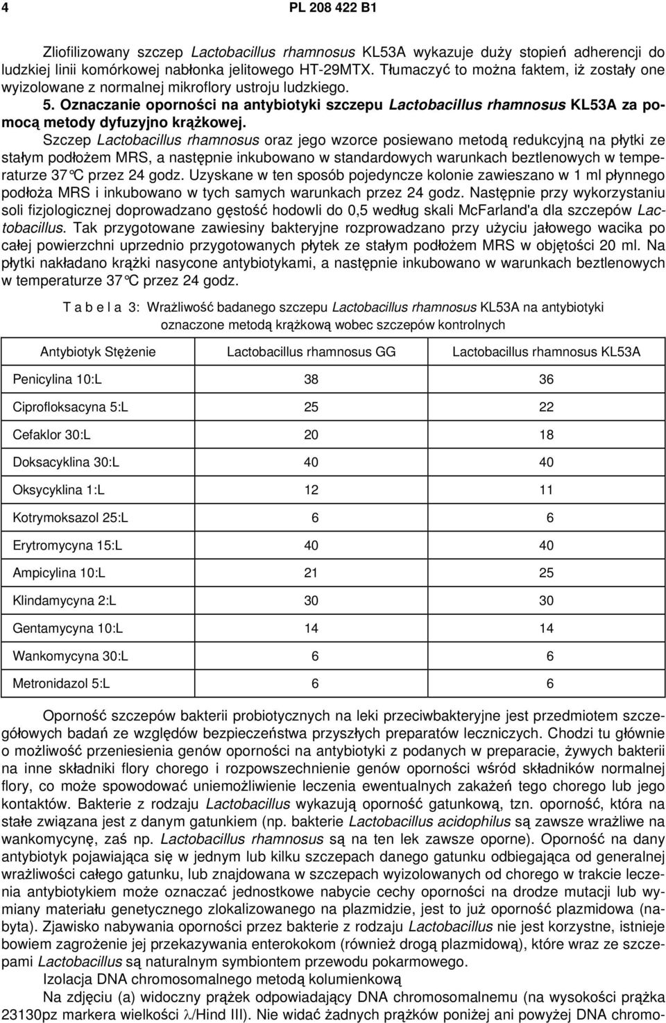 Oznaczanie oporności na antybiotyki szczepu Lactobacillus rhamnosus KL53A za pomocą metody dyfuzyjno krążkowej.