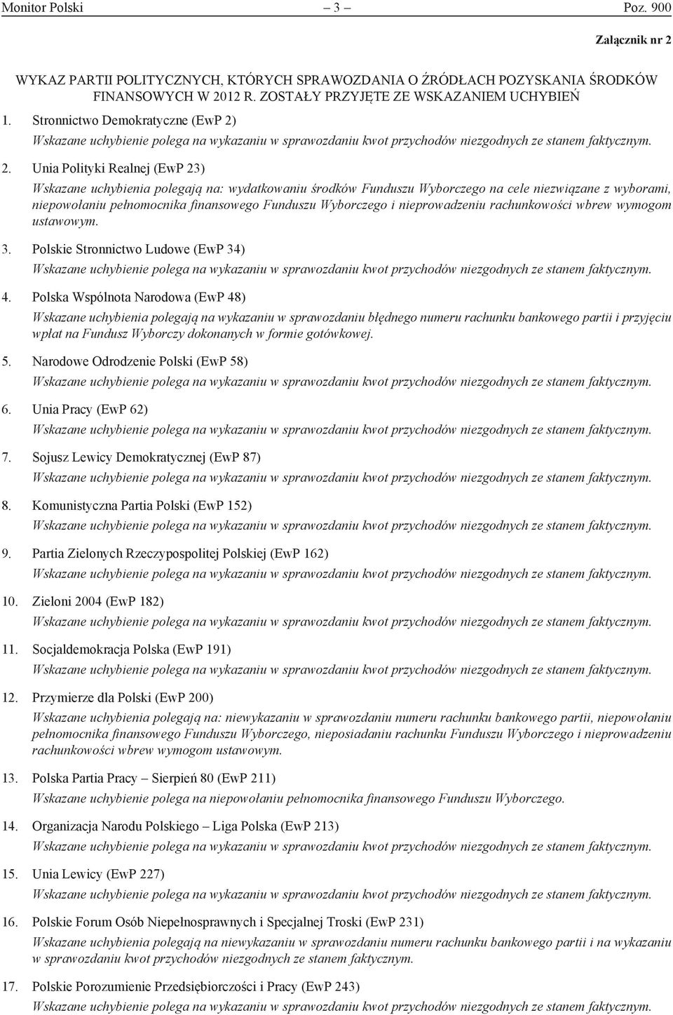 nieprowadzeniu rachunkowości wbrew wymogom ustawowym. 3. Polskie Stronnictwo Ludowe (EwP 34) 4.