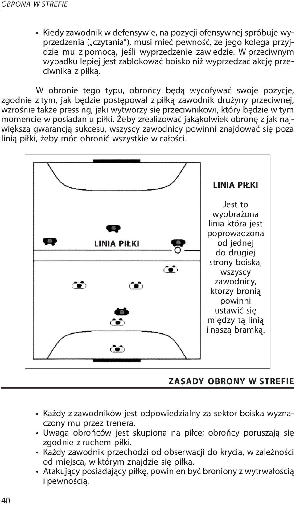 W obronie tego typu, obrońcy będą wycofywać swoje pozycje, zgodnie z tym, jak będzie postępował z piłką zawodnik drużyny przeciwnej, wzrośnie także pressing, jaki wytworzy się przeciwnikowi, który