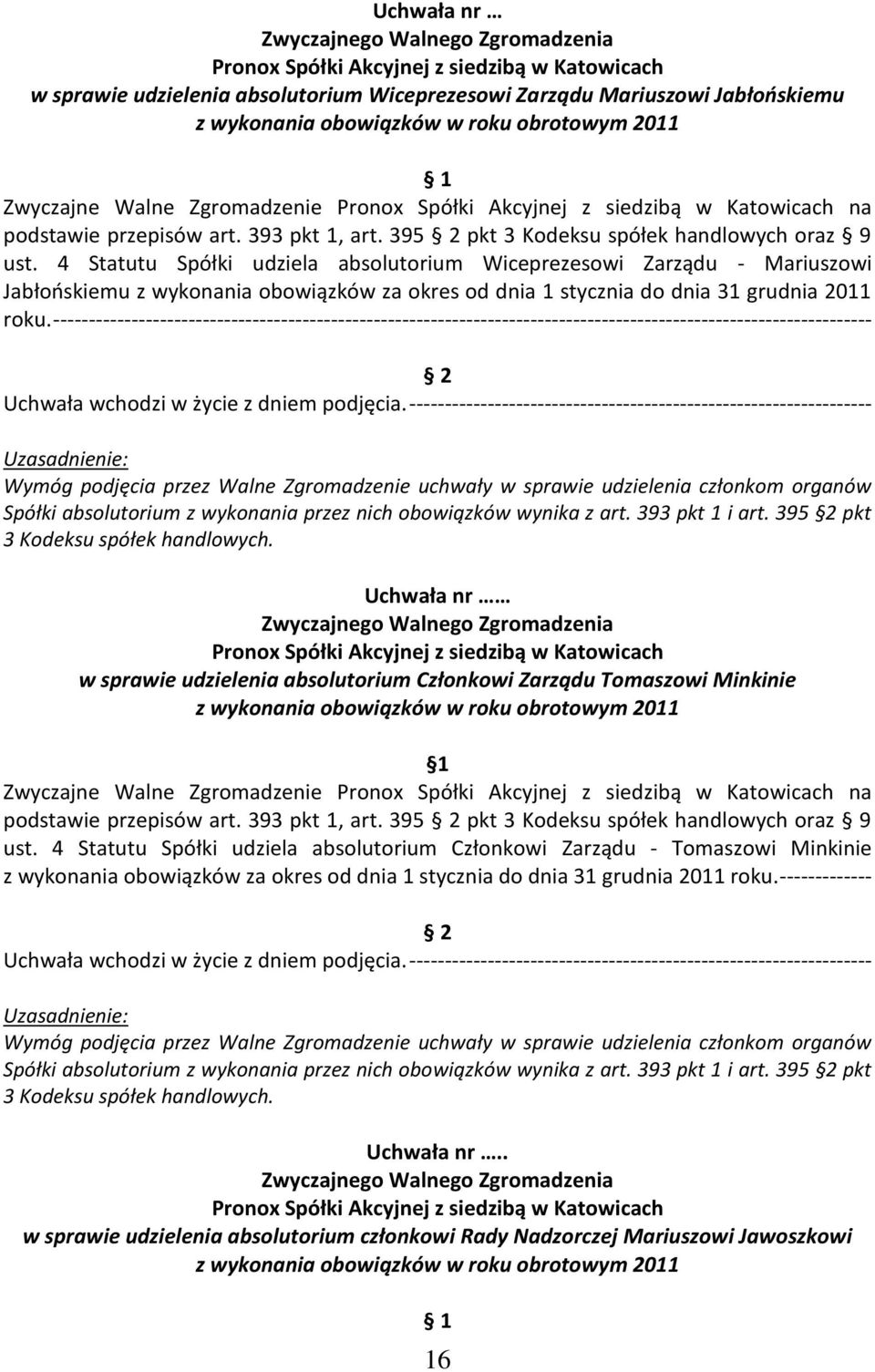 4 Statutu Spółki udziela absolutorium Wiceprezesowi Zarządu - Mariuszowi Jabłońskiemu z wykonania obowiązków za okres od dnia 1 stycznia do dnia 31 grudnia 2011 roku.