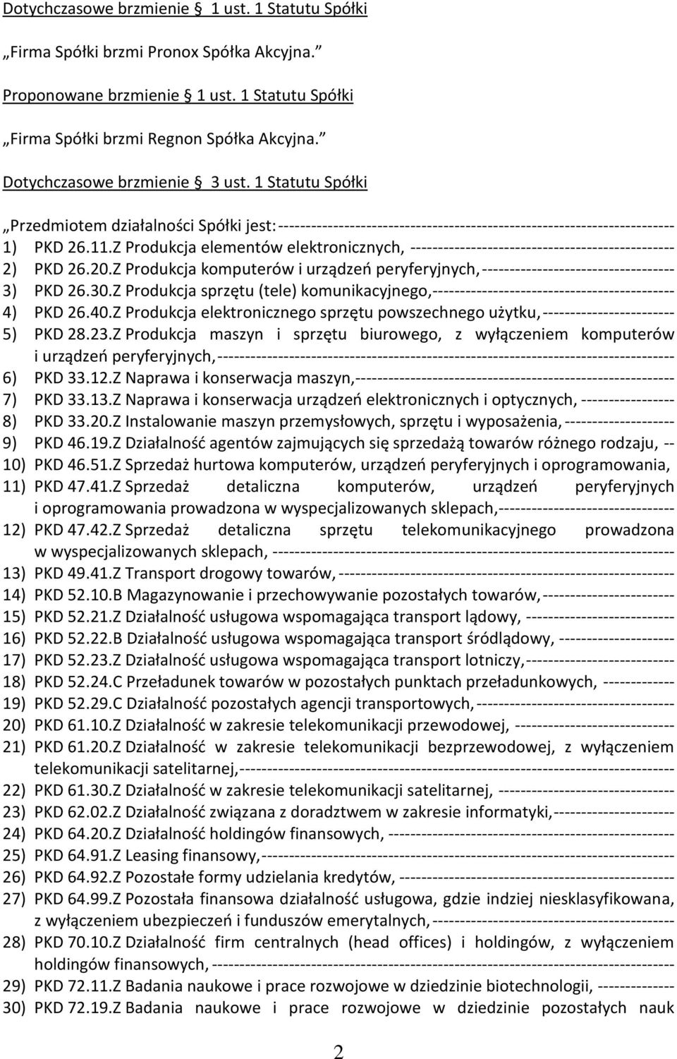 Z Produkcja elementów elektronicznych, ------------------------------------------------ 2) PKD 26.20.Z Produkcja komputerów i urządzeń peryferyjnych, ----------------------------------- 3) PKD 26.30.