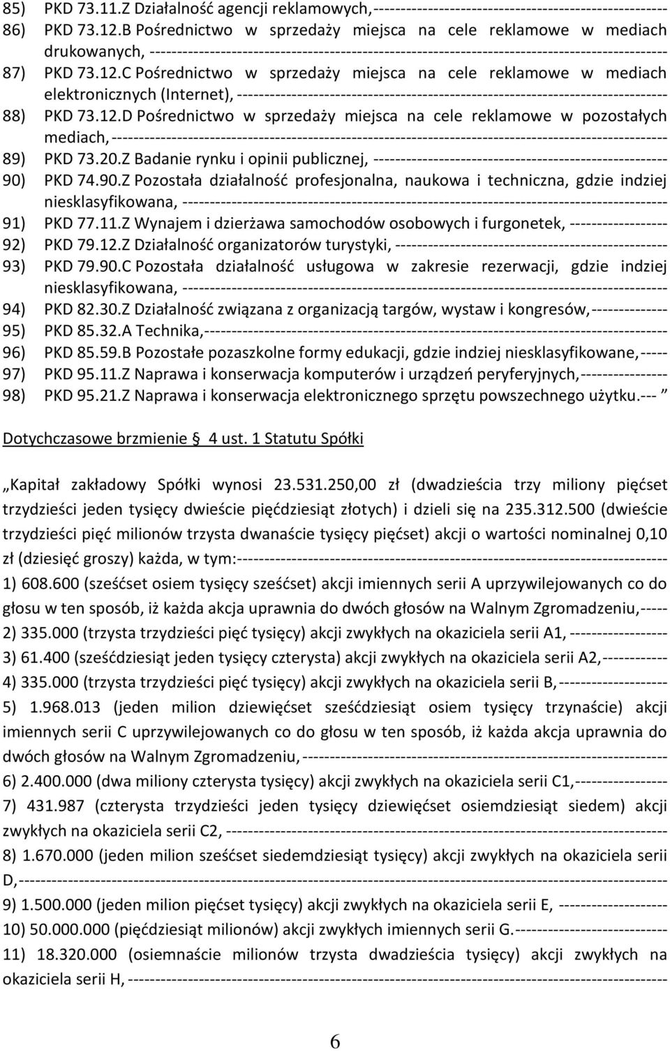 C Pośrednictwo w sprzedaży miejsca na cele reklamowe w mediach elektronicznych (Internet), ------------------------------------------------------------------------------- 88) PKD 73.12.