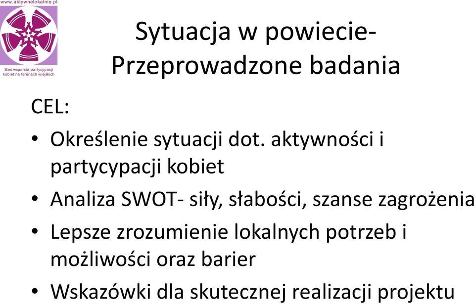 aktywności i partycypacji kobiet Analiza SWOT- siły, słabości,