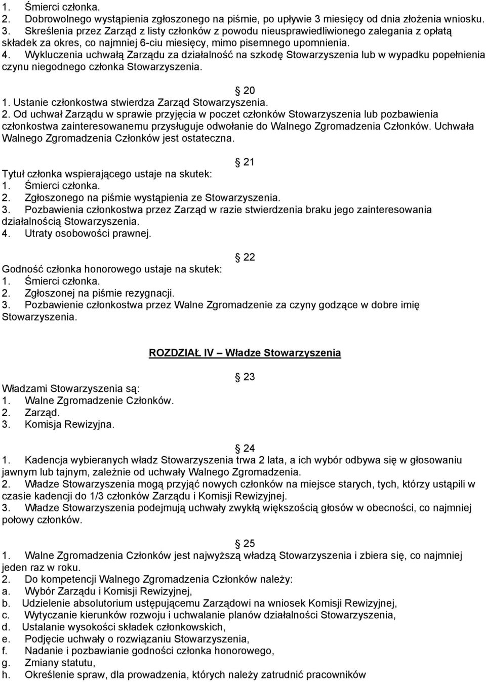 Skreślenia przez Zarząd z listy członków z powodu nieusprawiedliwionego zalegania z opłatą składek za okres, co najmniej 6-ciu miesięcy, mimo pisemnego upomnienia. 4.