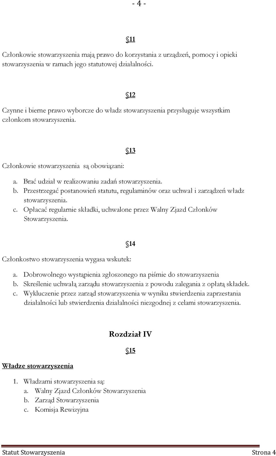Brać udział w realizowaniu zadań stowarzyszenia. b. Przestrzegać postanowień statutu, regulaminów oraz uchwał i zarządzeń władz stowarzyszenia. c.