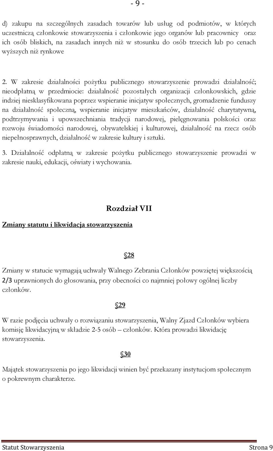 W zakresie działalności pożytku publicznego stowarzyszenie prowadzi działalność; nieodpłatną w przedmiocie: działalność pozostałych organizacji członkowskich, gdzie indziej niesklasyfikowana poprzez