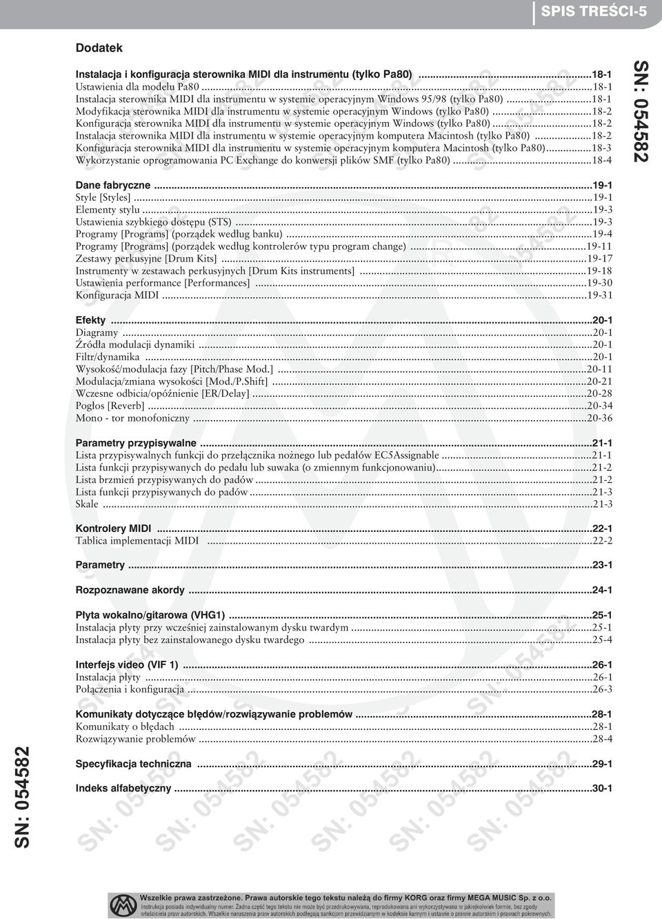 ..8- Konfiguracja sterownika MIDI dla instrumentu w systemie operacyjnym Windows (tylko Pa8)...8- Instalacja sterownika MIDI dla instrumentu w systemie operacyjnym komputera Macintosh (tylko Pa8).