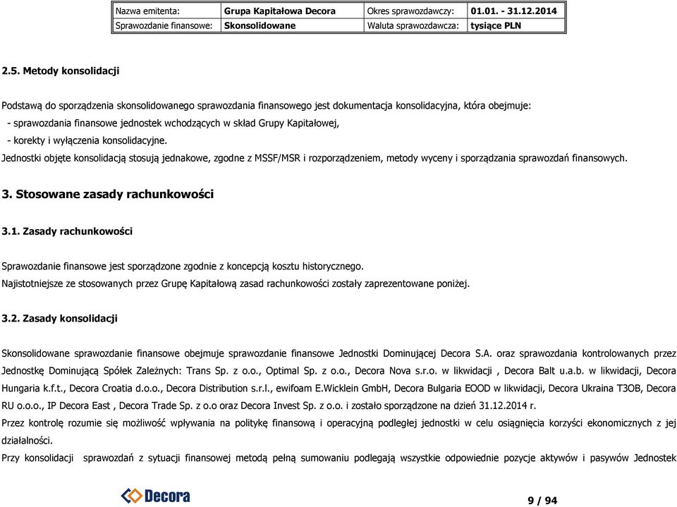 Stosowane zasady rachunkowości 3.1. Zasady rachunkowości Sprawozdanie finansowe jest sporządzone zgodnie z koncepcją kosztu historycznego.