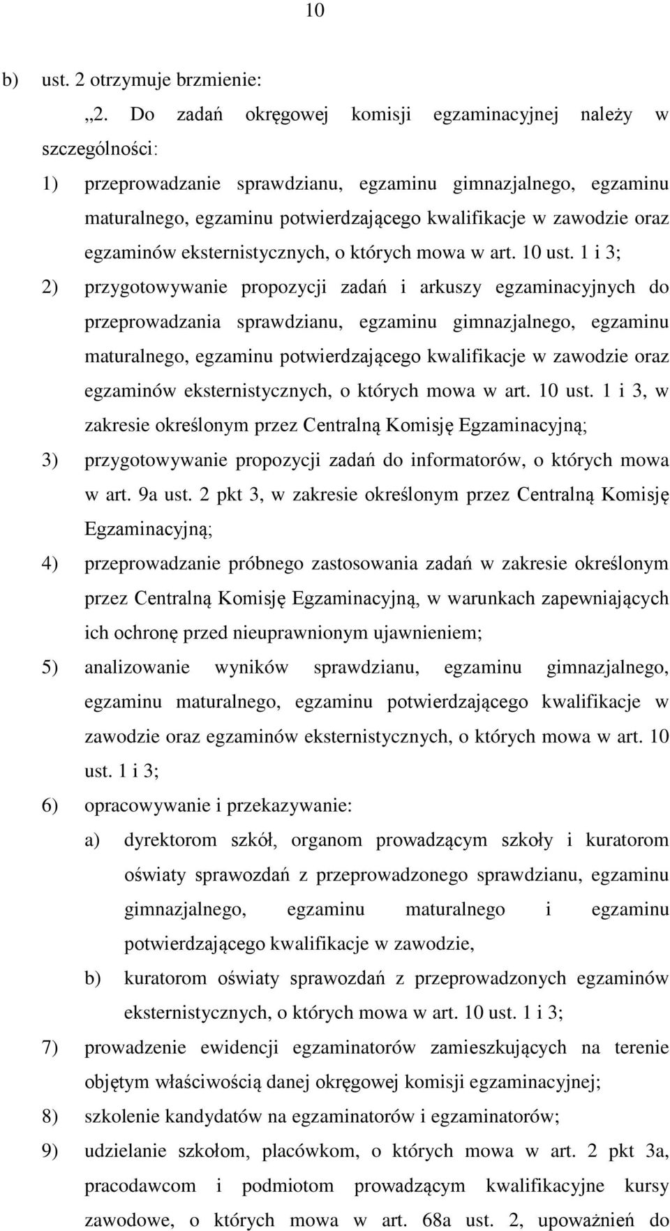 egzaminów eksternistycznych, o których mowa w art. 10 ust.