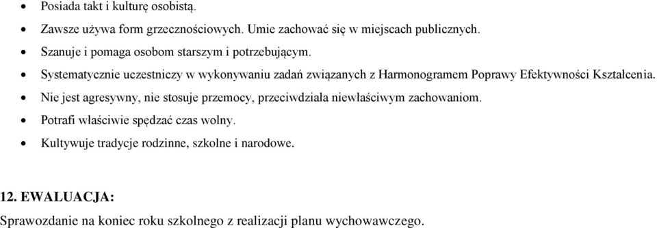 Systematycznie uczestniczy w wykonywaniu zadań związanych z Harmonogramem Poprawy Efektywności Kształcenia.