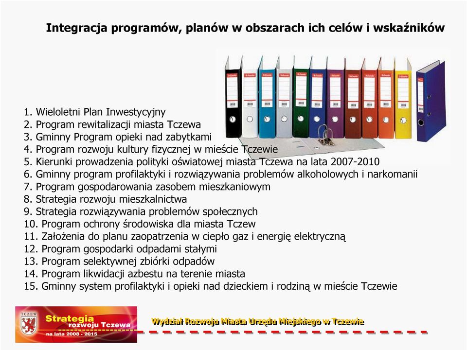 Gminny program profilaktyki i rozwiązywania problemów alkoholowych i narkomanii 7. Program gospodarowania zasobem mieszkaniowym 8. Strategia rozwoju mieszkalnictwa 9.