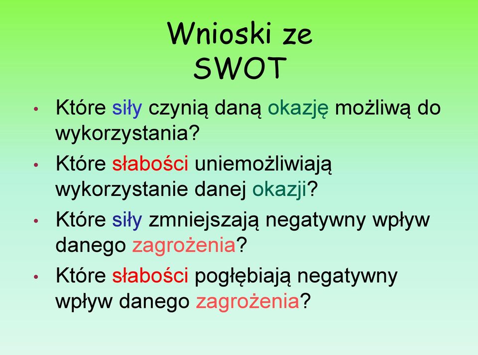 Które słabości uniemożliwiają wykorzystanie danej okazji?