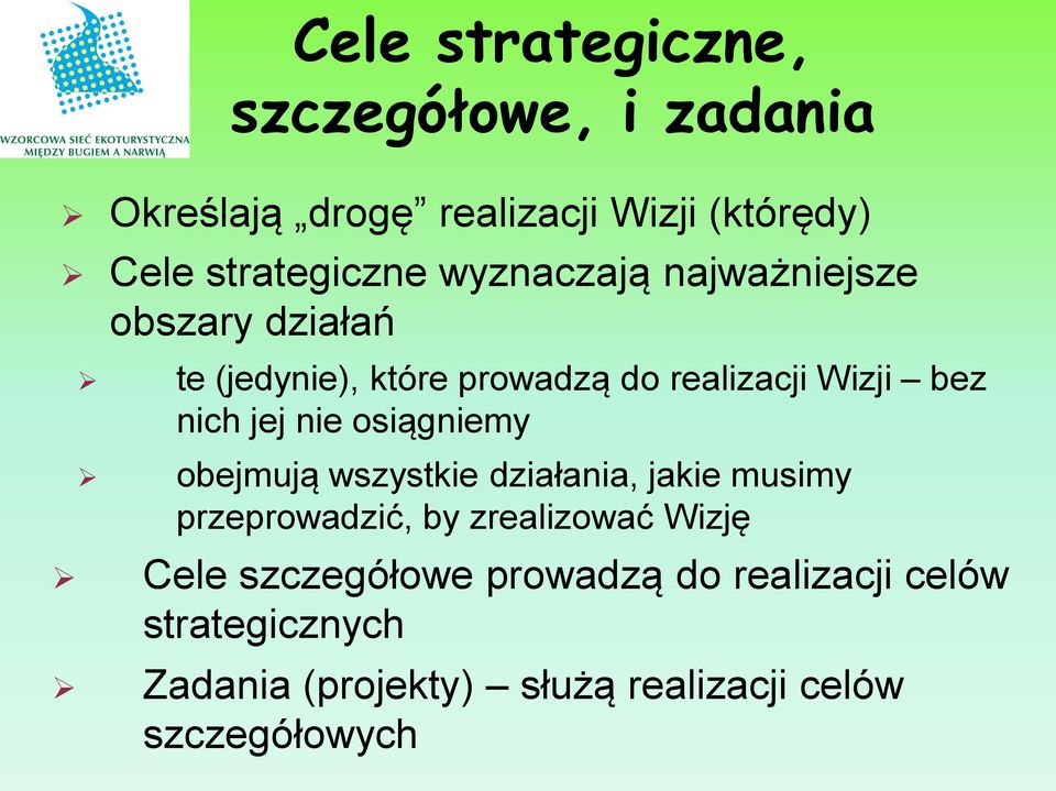 nie osiągniemy obejmują wszystkie działania, jakie musimy przeprowadzić, by zrealizować Wizję Cele