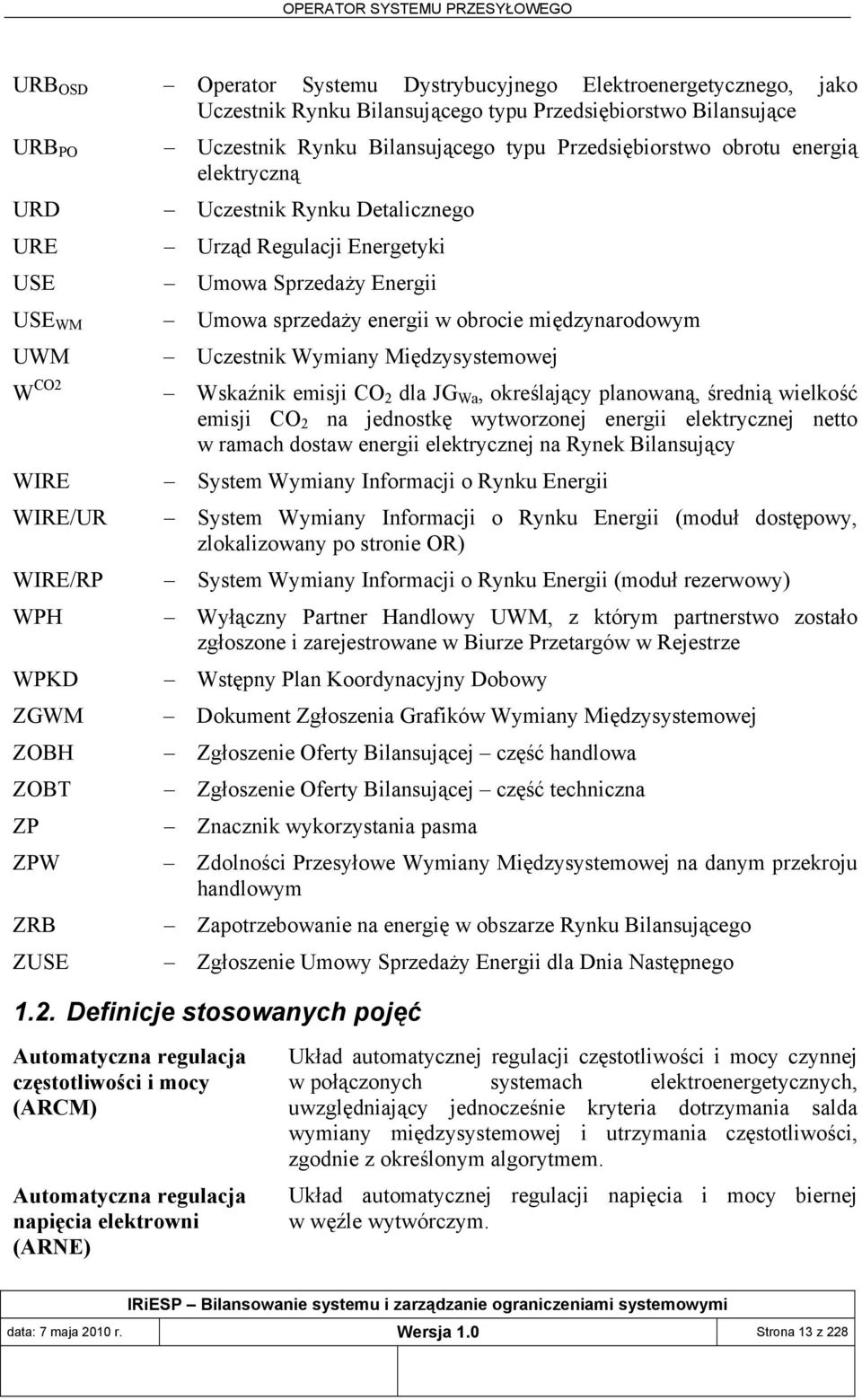 Międzysystemowej W CO2 Wskaźnik emisji CO 2 dla JG Wa, określający planowaną, średnią wielkość emisji CO 2 na jednostkę wytworzonej energii elektrycznej netto w ramach dostaw energii elektrycznej na