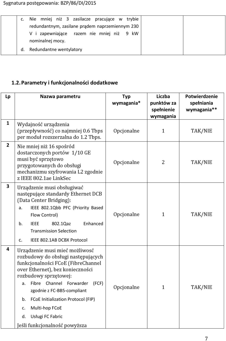 Parametry i funkcjonalności dodatkowe Lp Nazwa parametru Typ wymagania* 1 Wydajność urządzenia (przepływność) co najmniej 0.6 Tbps per moduł rozszerzalna do 1.2 Tbps.