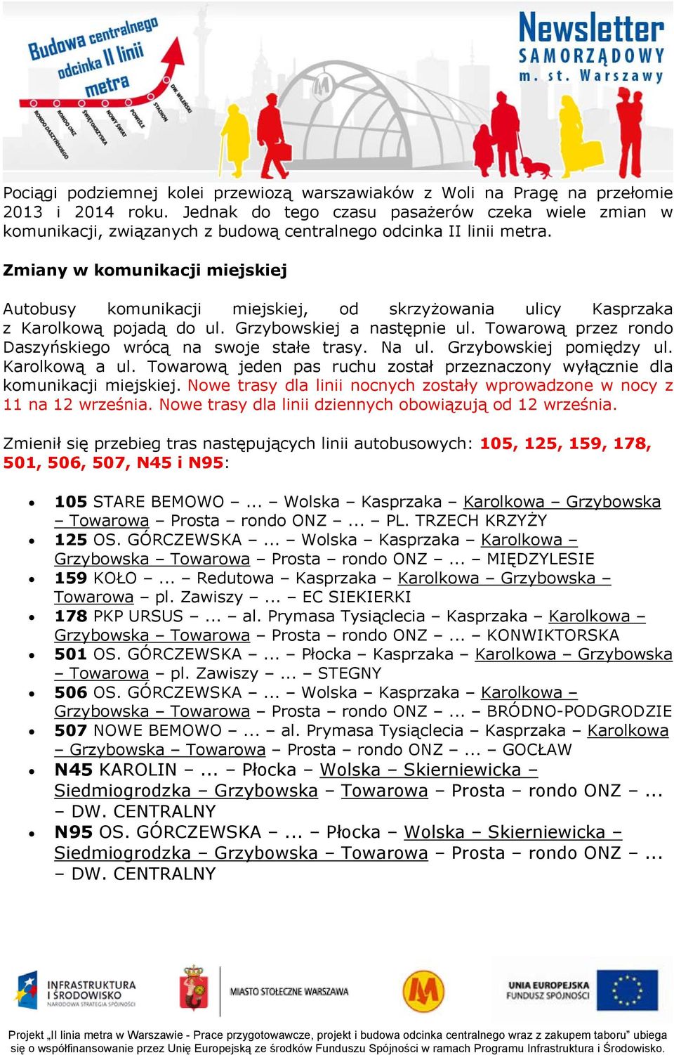 Zmiany w komunikacji miejskiej Autobusy komunikacji miejskiej, od skrzyżowania ulicy Kasprzaka z Karolkową pojadą do ul. Grzybowskiej a następnie ul.