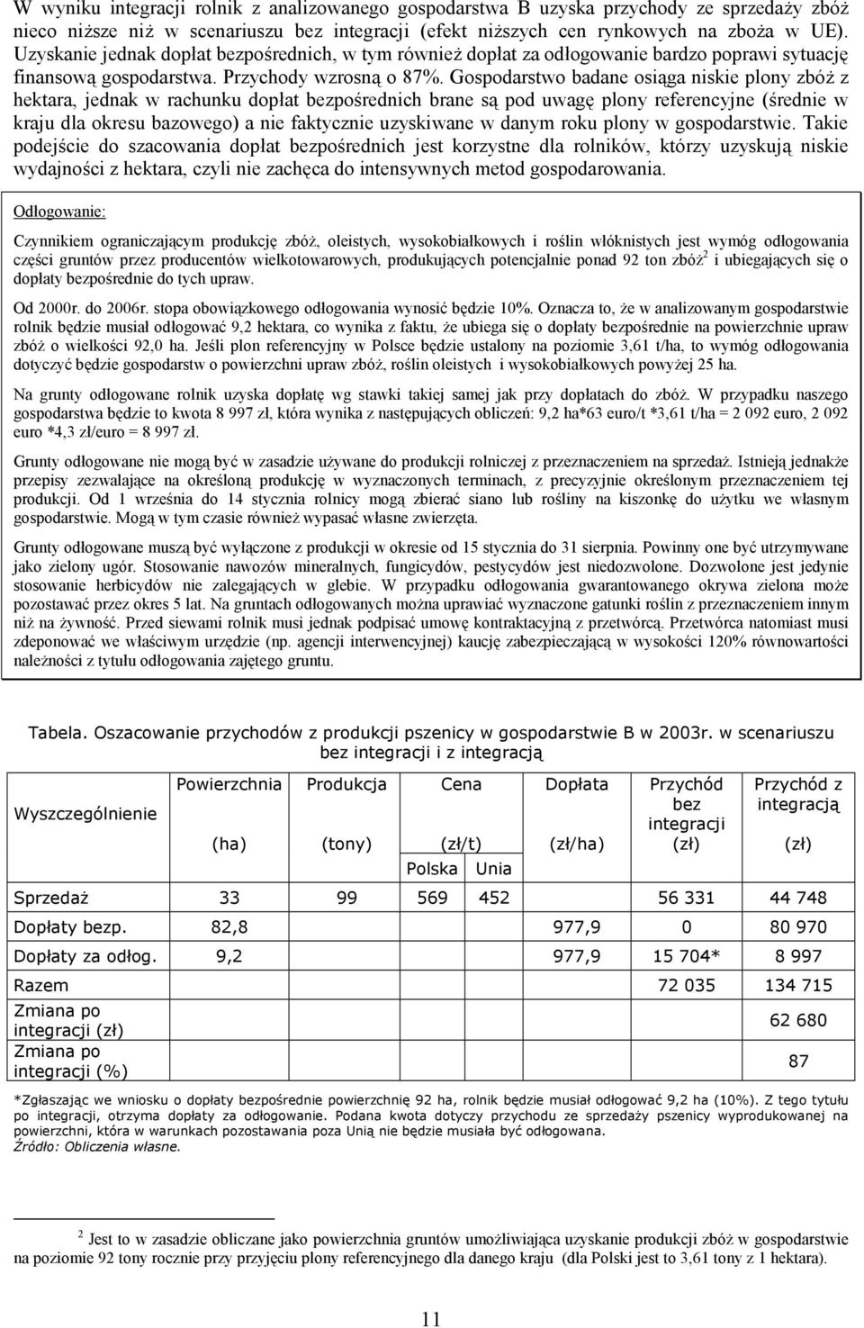 Gospodarstwo badane osiąga niskie plony zbóż z hektara, jednak w rachunku dopłat bezpośrednich brane są pod uwagę plony referencyjne (średnie w kraju dla okresu bazowego) a nie faktycznie uzyskiwane