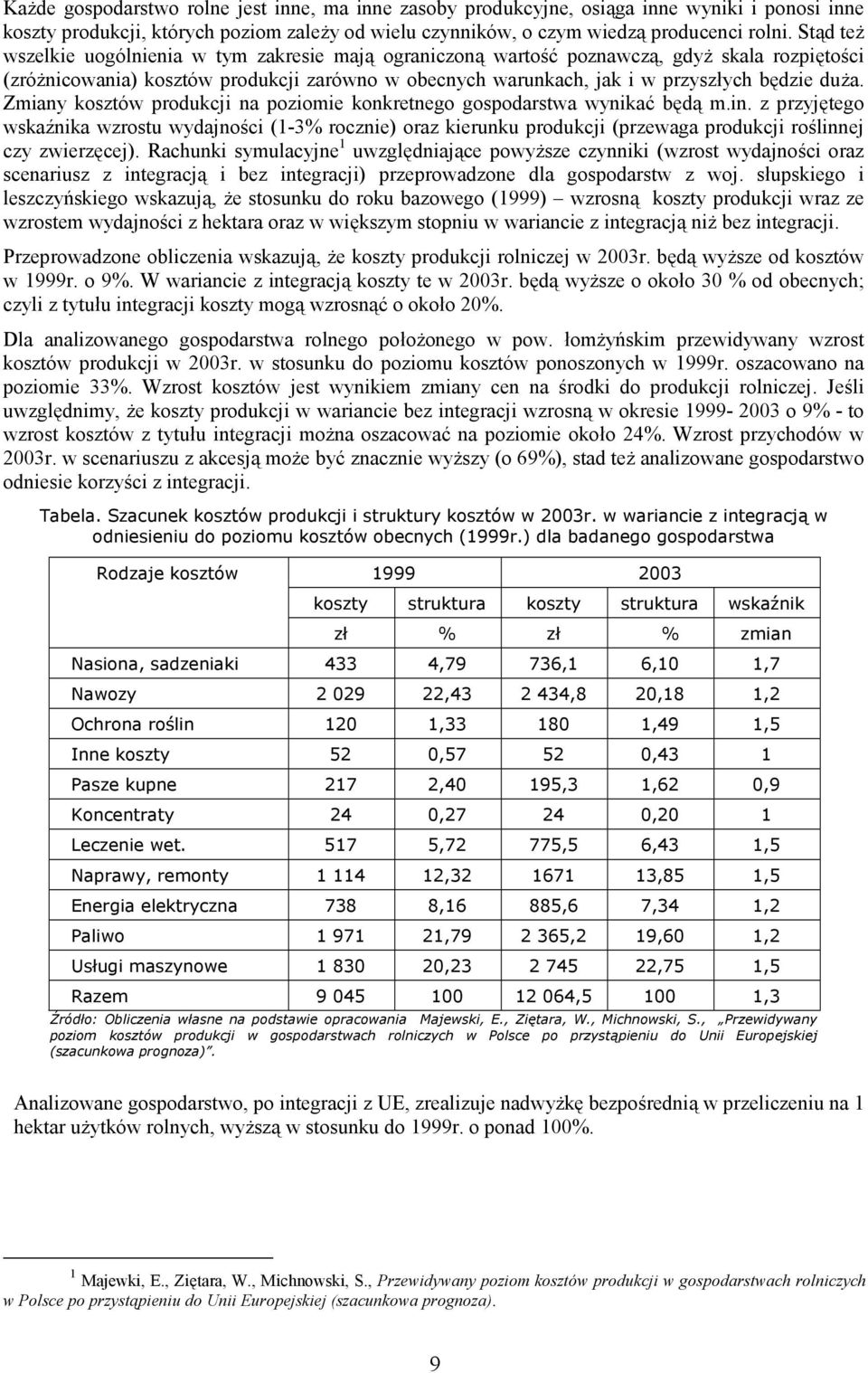 Zmiany kosztów produkcji na poziomie konkretnego gospodarstwa wynikać będą m.in.