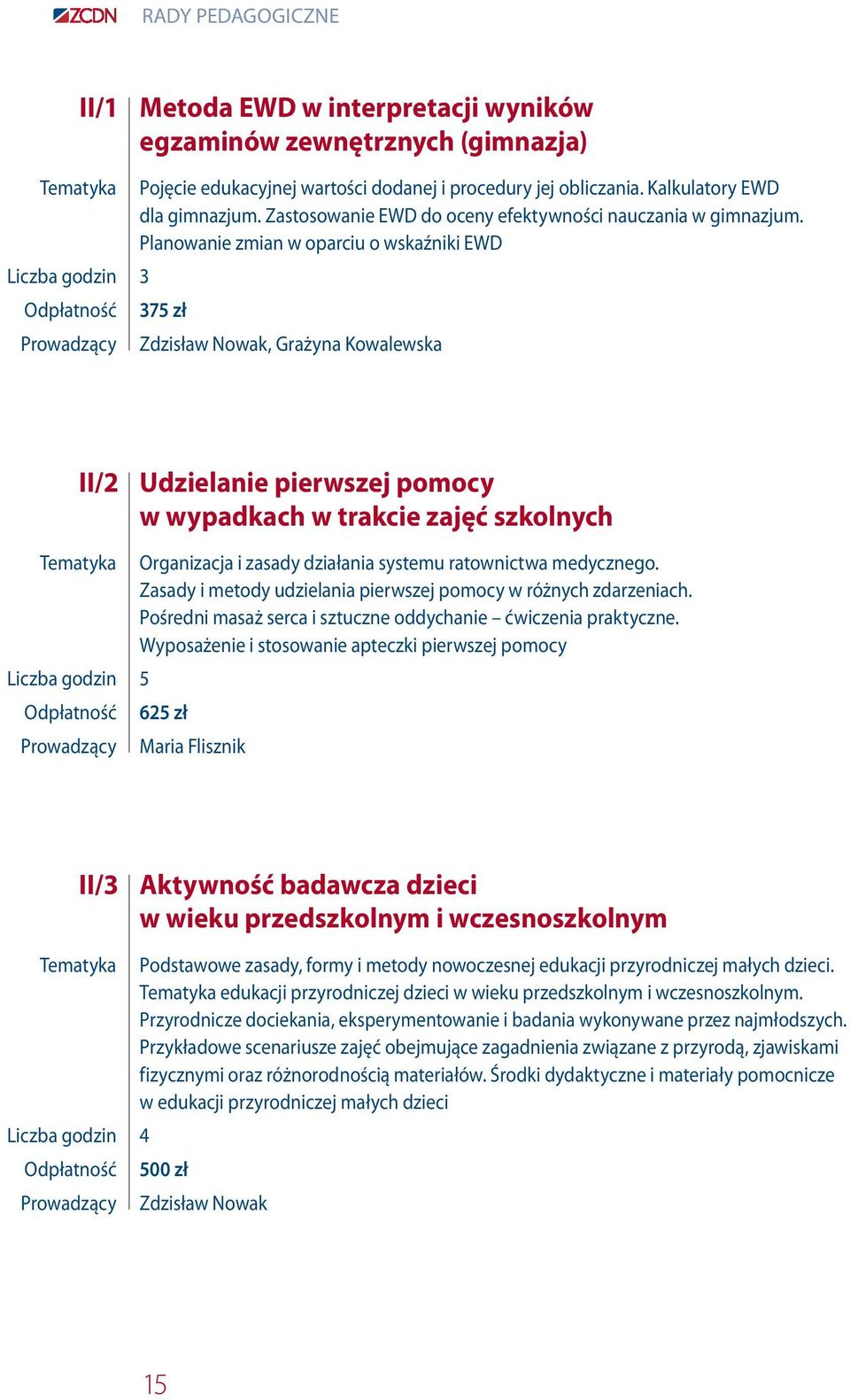 Planowanie zmian w oparciu o wskaźniki EWD 375 zł Zdzisław Nowak, Grażyna Kowalewska II/2 Udzielanie pierwszej pomocy w wypadkach w trakcie zajęć szkolnych Organizacja i zasady działania systemu