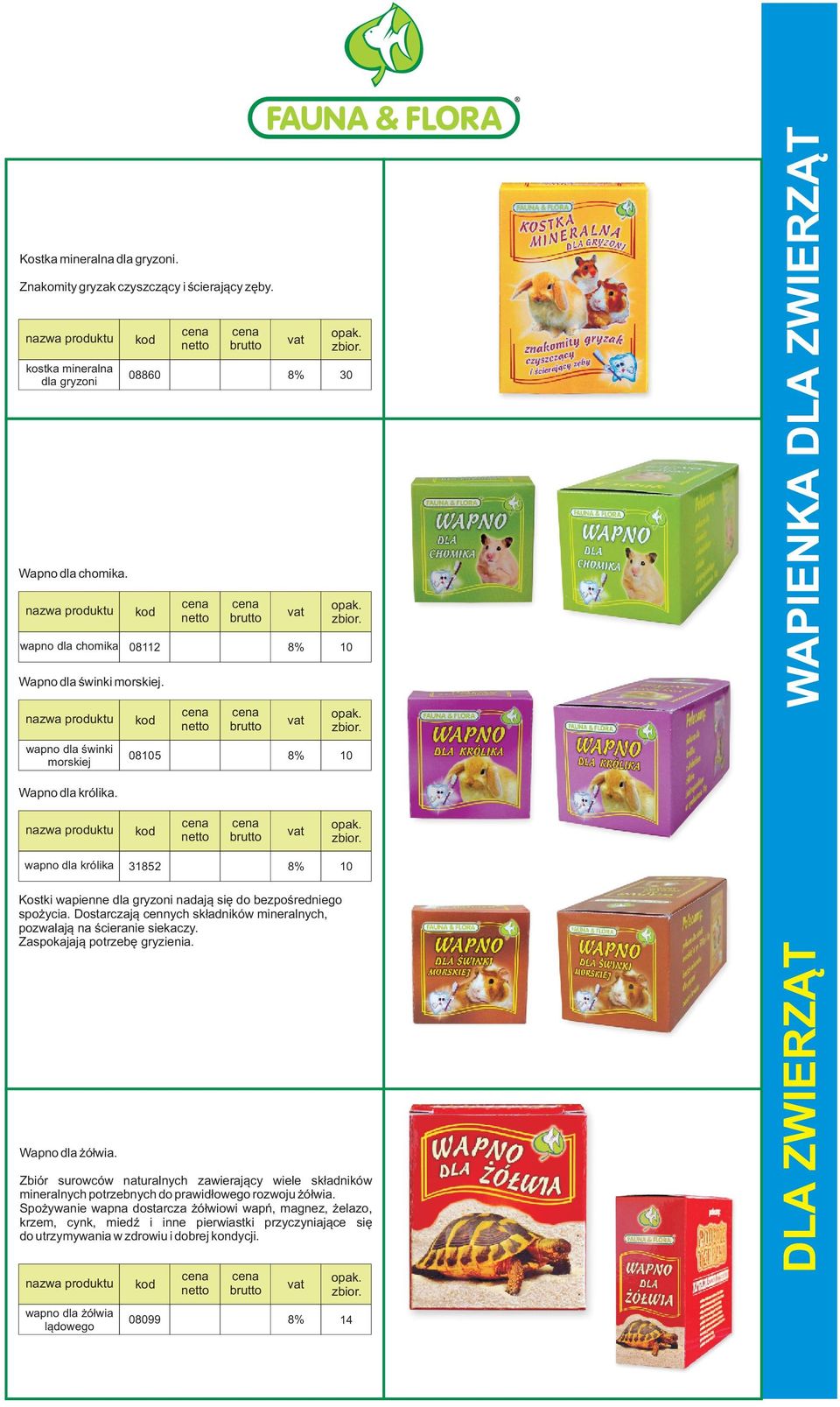 Dostarczaj¹ cennych sk³adników mineralnych, pozwalaj¹ na œcieranie siekaczy. Zaspokajaj¹ potrzebê gryzienia. Wapno dla ó³wia.