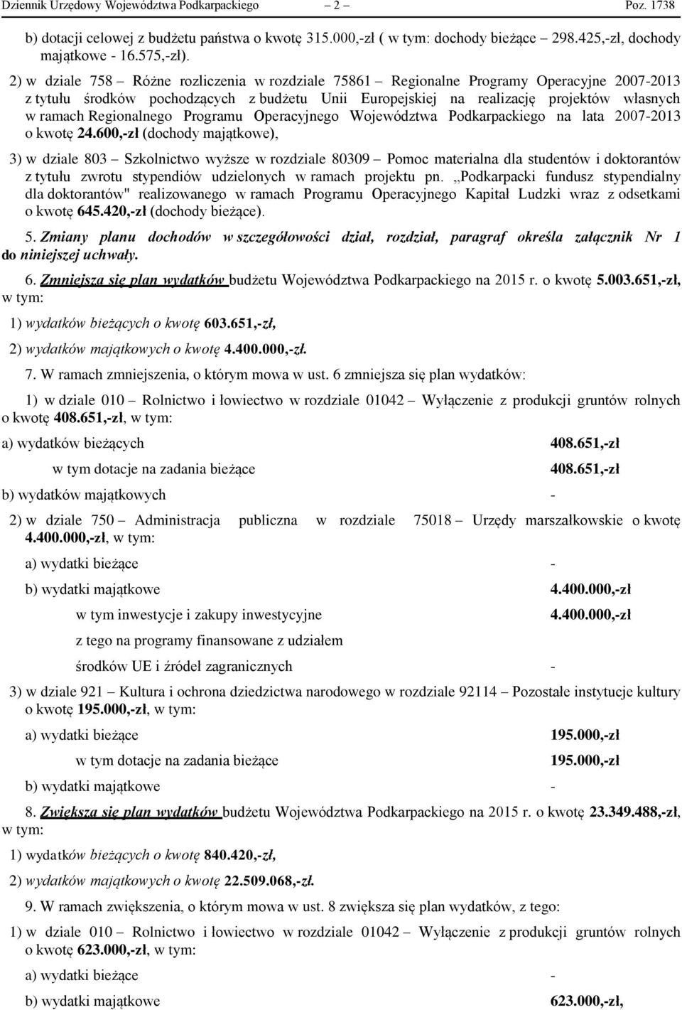 Regionalnego Programu Operacyjnego Województwa Podkarpackiego na lata 2007-2013 o kwotę 24.
