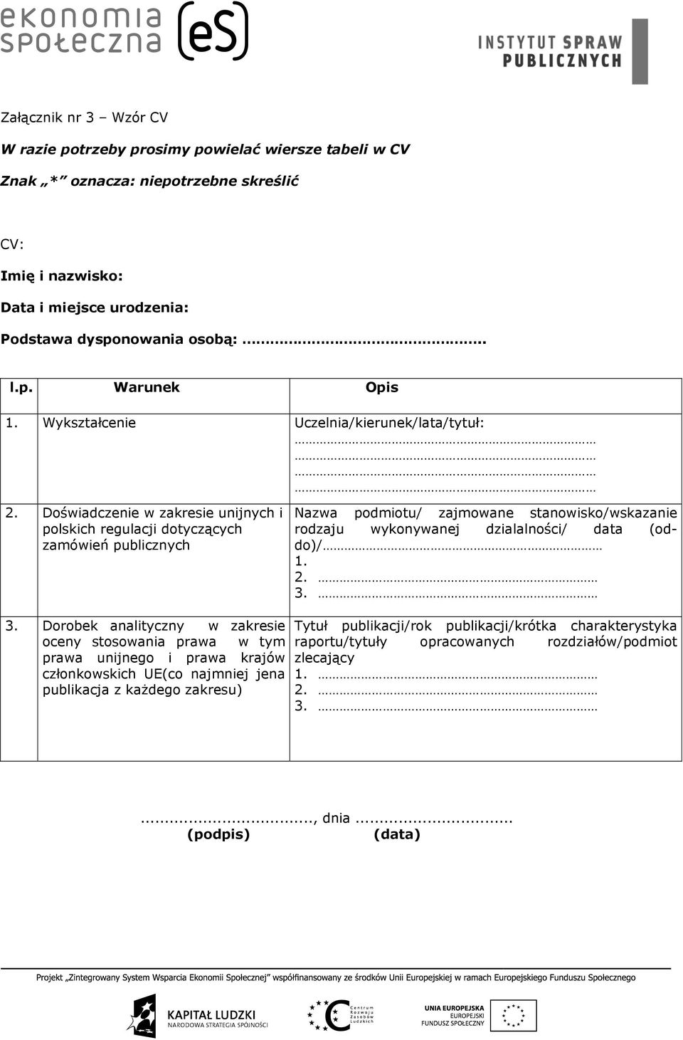 Doświadczenie w zakresie unijnych i polskich regulacji dotyczących zamówień publicznych Nazwa podmiotu/ zajmowane stanowisko/wskazanie rodzaju wykonywanej dzialalności/ data (oddo)/ 1. 2. 3.