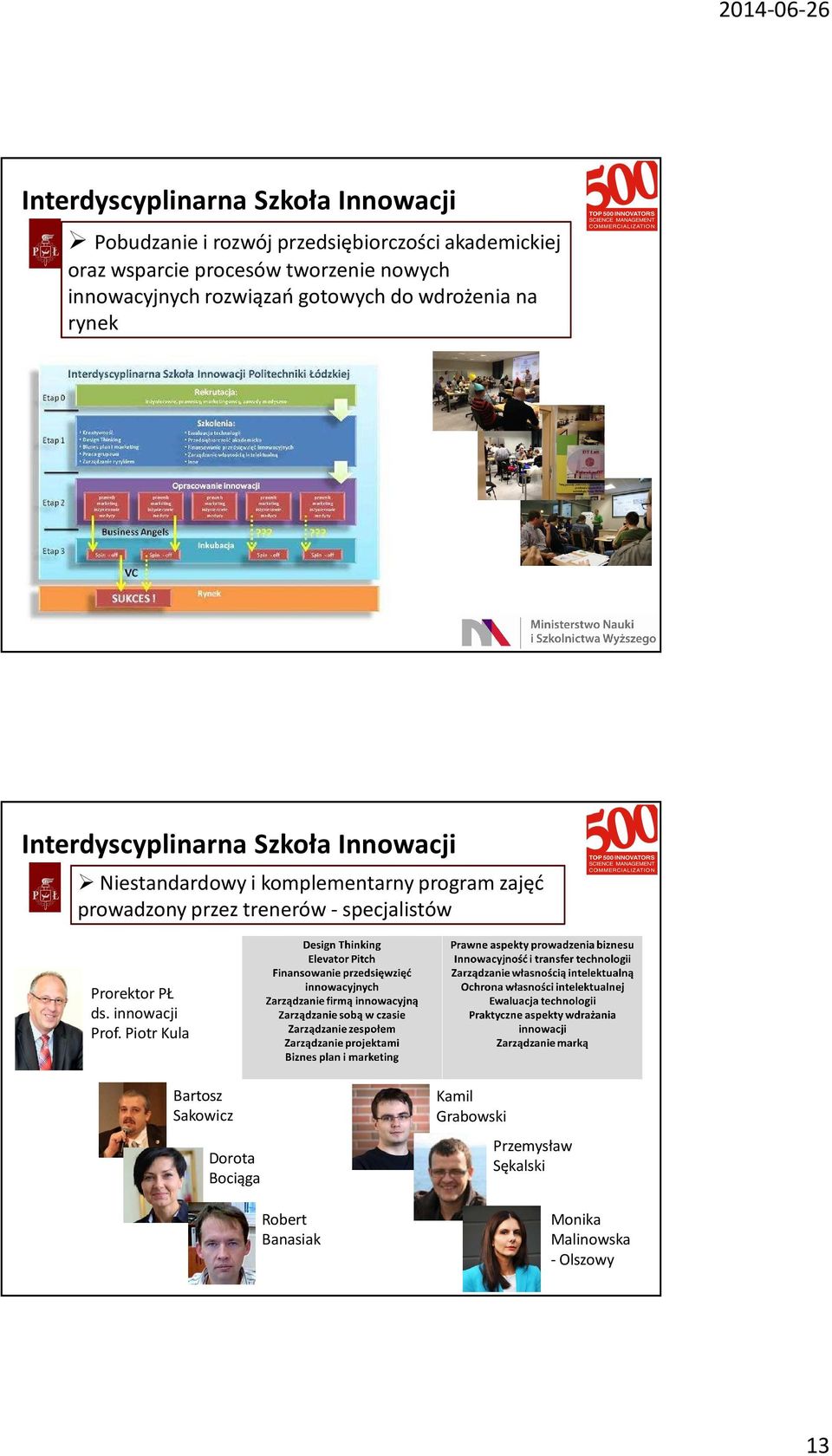 Niestandardowy i komplementarny program zajęć prowadzony przez trenerów - specjalistów Prorektor PŁ ds.