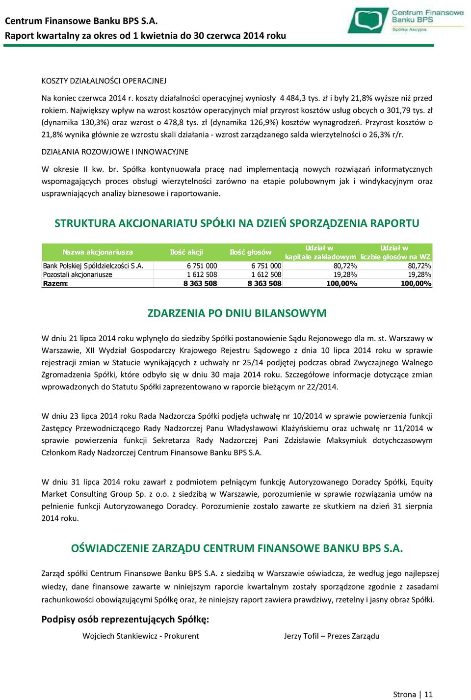 Przyrost kosztów o 21,8% wynika głównie ze wzrostu skali działania - wzrost zarządzanego salda wierzytelności o 26,3% r/r. DZIAŁANIA ROZOWJOWE I INNOWACYJNE W okresie II kw. br.