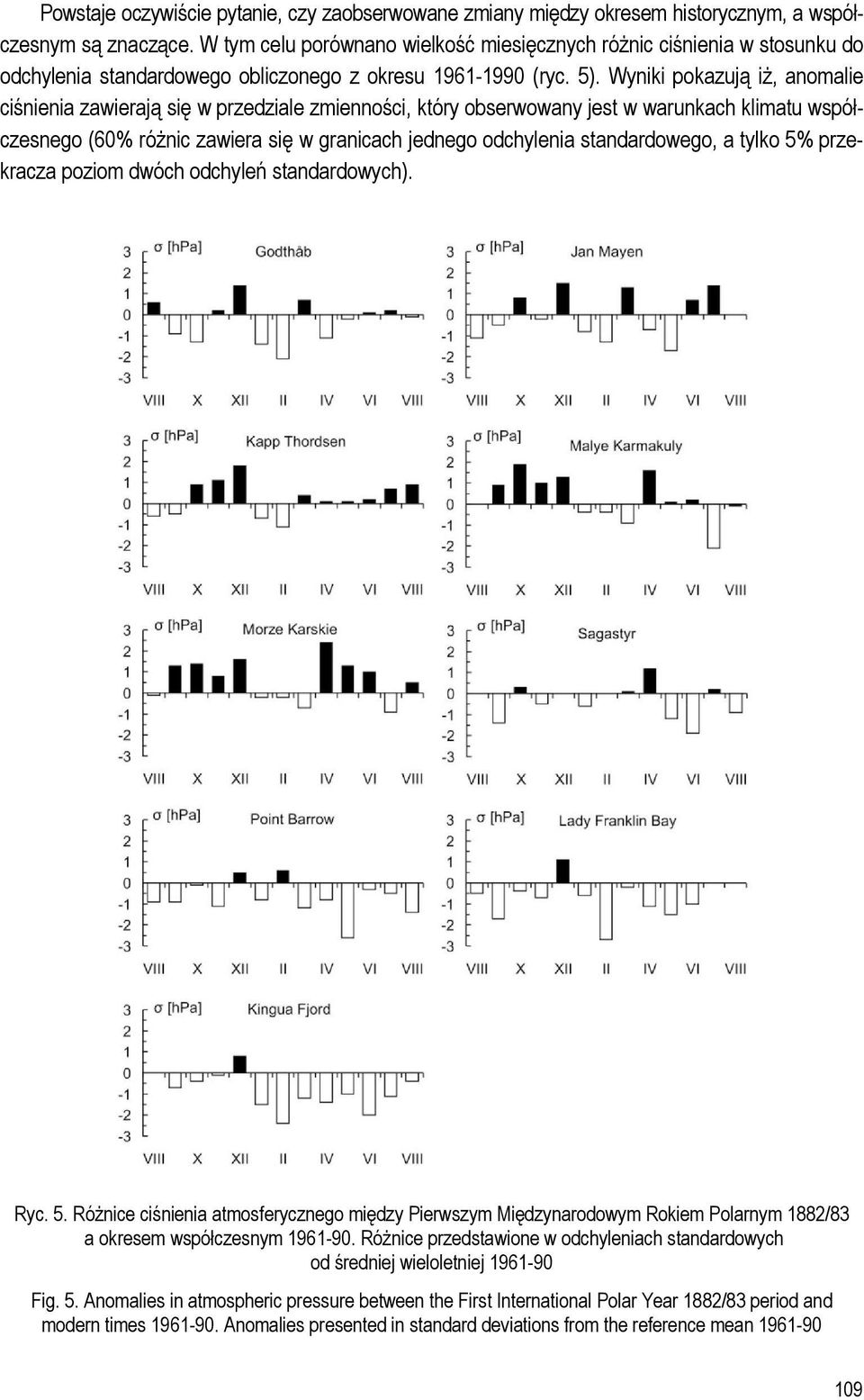 Wyniki pokazują iż, anomalie ciśnienia zawierają się w przedziale zmienności, który obserwowany jest w warunkach klimatu współczesnego (60% różnic zawiera się w granicach jednego odchylenia