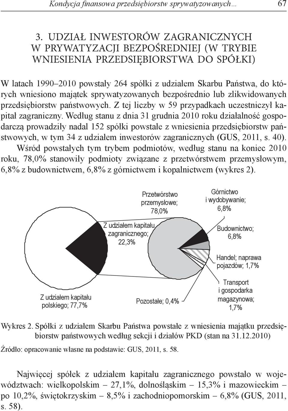 majątek sprywatyzowanych bezpośrednio lub zlikwidowanych przedsiębiorstw państwowych. Z tej liczby w 59 przypadkach uczestniczył kapitał zagraniczny.