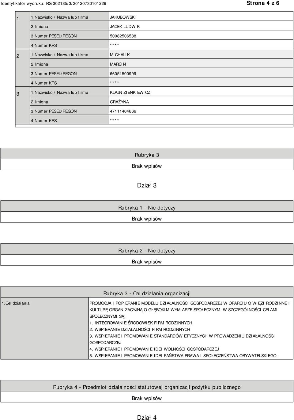 Cel działania PROMOCJA I POPIERANIE MODELU DZIAŁALNOŚCI GOSPODARCZEJ W OPARCIU O WIĘZI RODZINNE I KULTURĘ ORGANIZACYJNĄ O GŁĘBOKIM WYMIARZE SPOŁECZNYM. W SZCZEGÓLNOŚCI CELAMI SPOŁECZNYMI SĄ: 1.