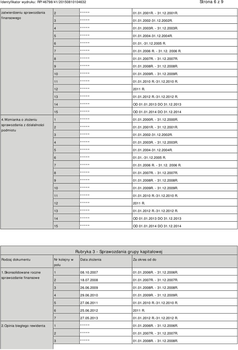 -31.12.2010 R. 12 ***** 2011 R. 13 ***** 01.01.2012 R.-31.12.2012 R. 14 ***** OD 01.01.2013 DO 31.12.2013 15 ***** OD 01.01.2014 DO 31.12.2014 4.