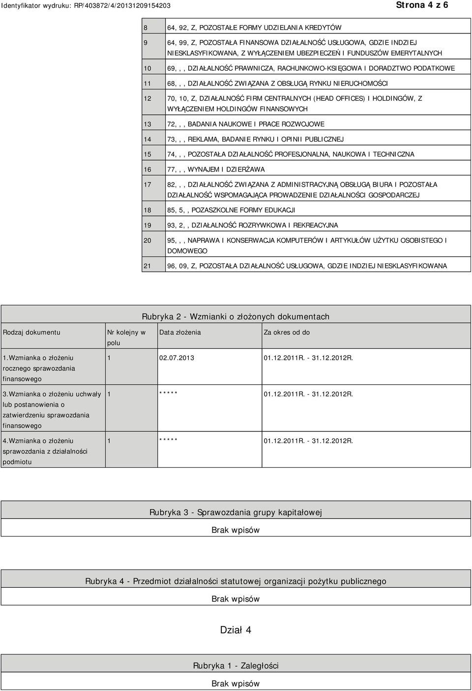 Z WYŁĄCZEM HOLDINGÓW FINANSOWYCH 13 72,,, BADANIA NAUKOWE I PRACE ROZWOJOWE 14 73,,, REKLAMA, BADA RYNKU I OPINII PUBLICZNEJ 15 74,,, POZOSTAŁA DZIAŁALNOŚĆ PROFESJONALNA, NAUKOWA I TECHNICZNA 16