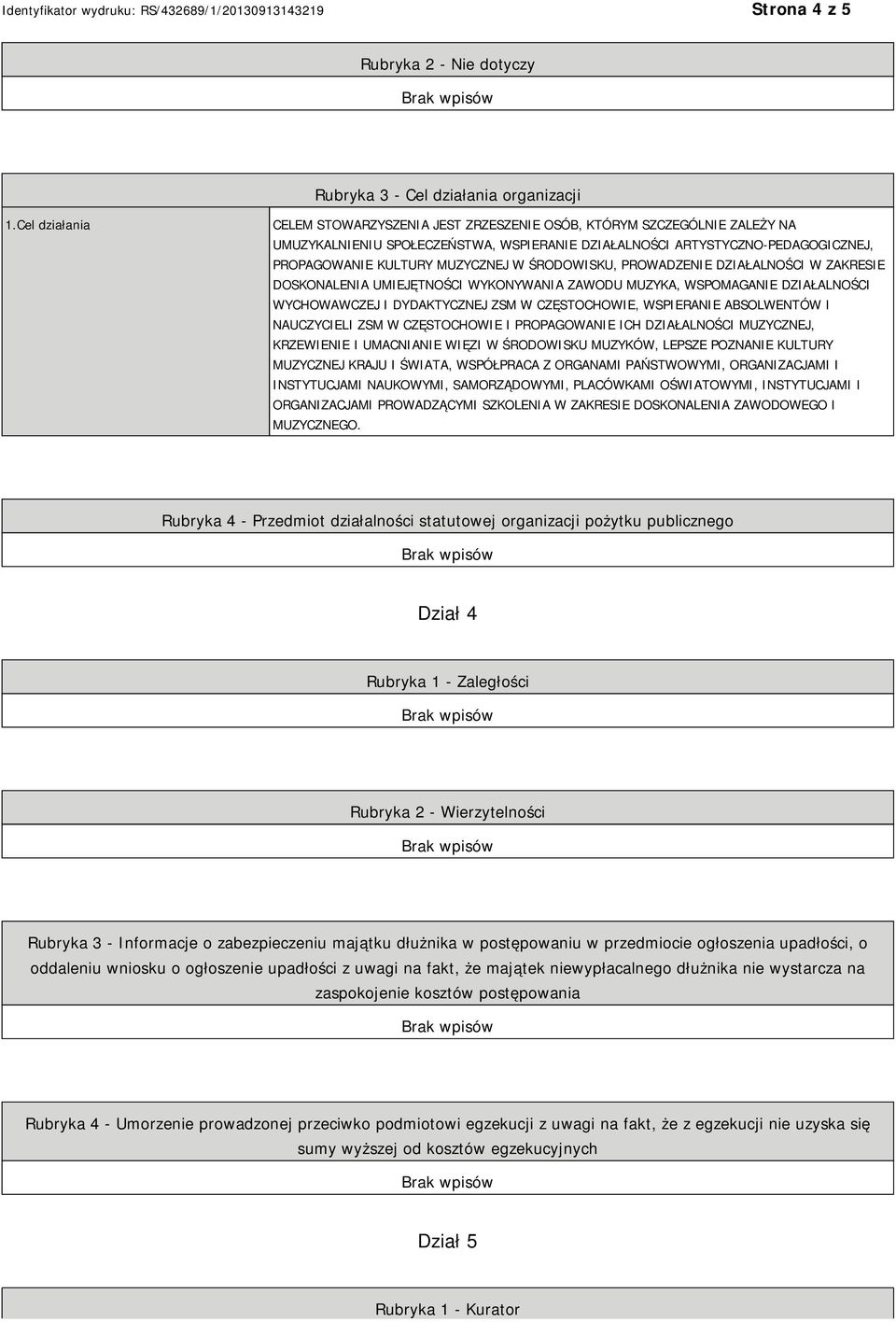 ŚRODOWISKU, PROWADZENIE DZIAŁALNOŚCI W ZAKRESIE DOSKONALENIA UMIEJĘTNOŚCI WYKONYWANIA ZAWODU MUZYKA, WSPOMAGANIE DZIAŁALNOŚCI WYCHOWAWCZEJ I DYDAKTYCZNEJ ZSM W CZĘSTOCHOWIE, WSPIERANIE ABSOLWENTÓW I