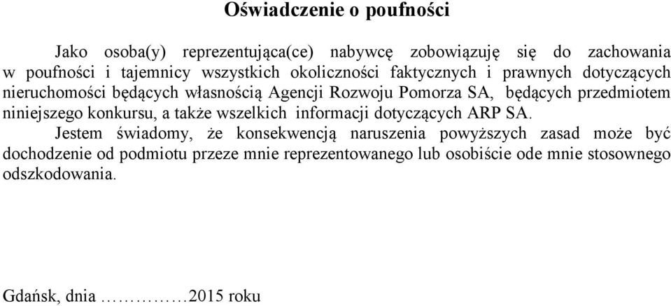 niniejszego konkursu, a także wszelkich informacji dotyczących ARP SA.