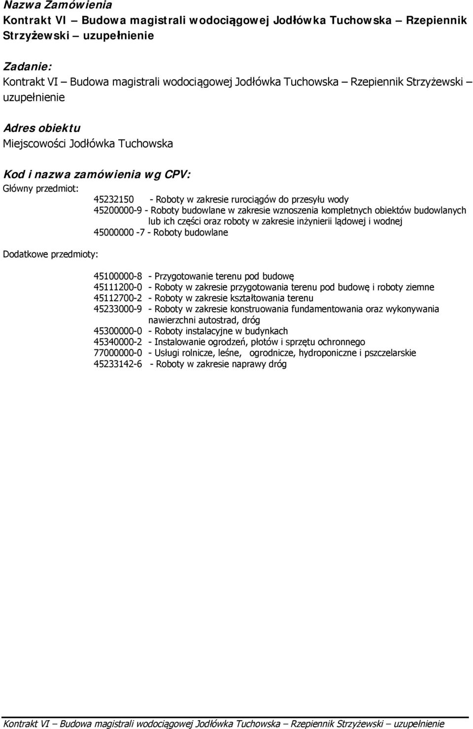 w zakresie wznoszenia kompletnych obiektów budowlanych lub ich czci oraz roboty w zakresie inynierii ldowej i wodnej 45000000-7 - Roboty budowlane Dodatkowe przedmioty: 45100000-8 - Przygotowanie