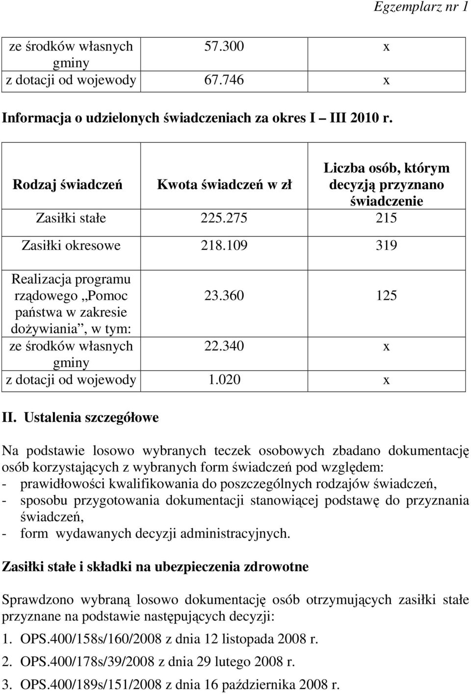 360 125 państwa w zakresie doŝywiania, w tym: ze środków własnych 22.340 x gminy z dotacji od wojewody 1.020 x II.