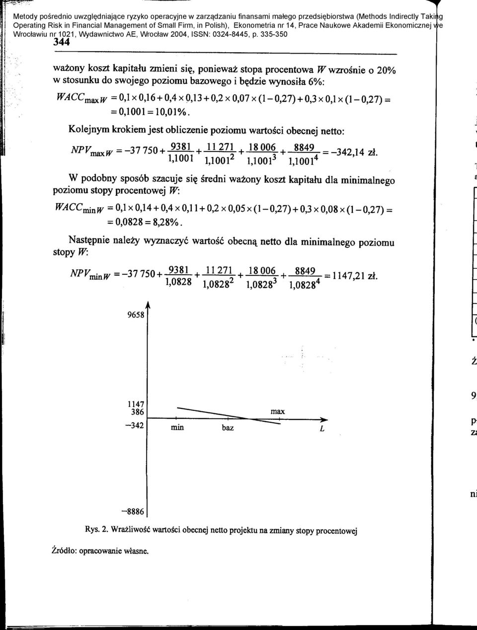 1 max 1,1001 110012 110013 110014,,, W podobny spos6b szacuje si~ sredni wazony koszt kapitaru dla minimalnego f poziomu stopy procentowej W: WACCminW = 0,1 x 0,14 + 0,4 x 0,11 + 0,2 x 0,05 x