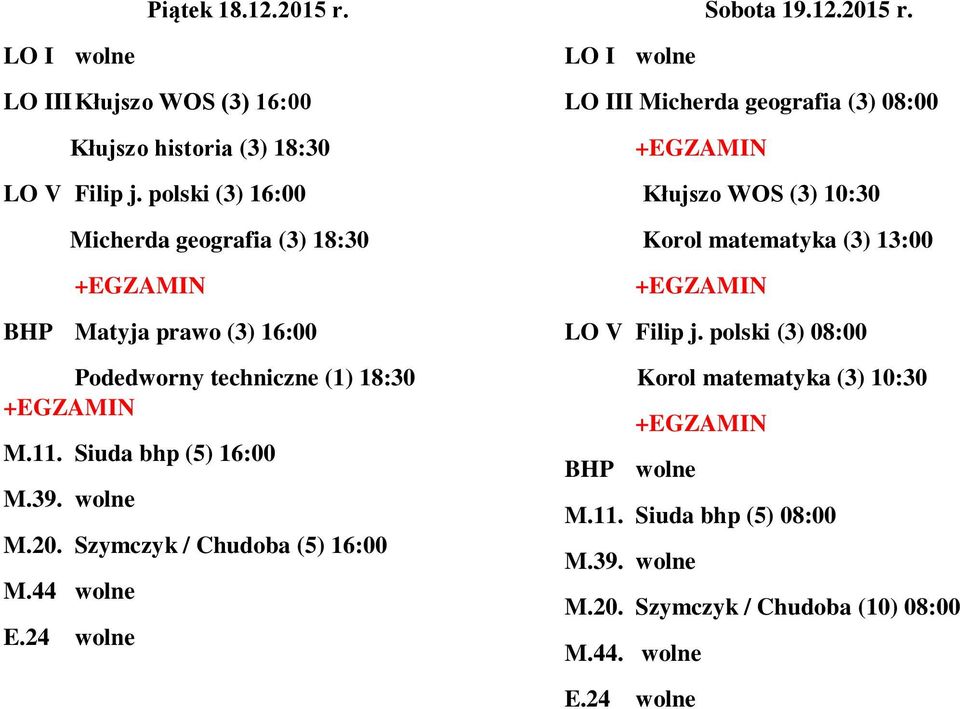 Siuda bhp (5) 16:00 M.20. Szymczyk / Chudoba (5) 16:00 M.