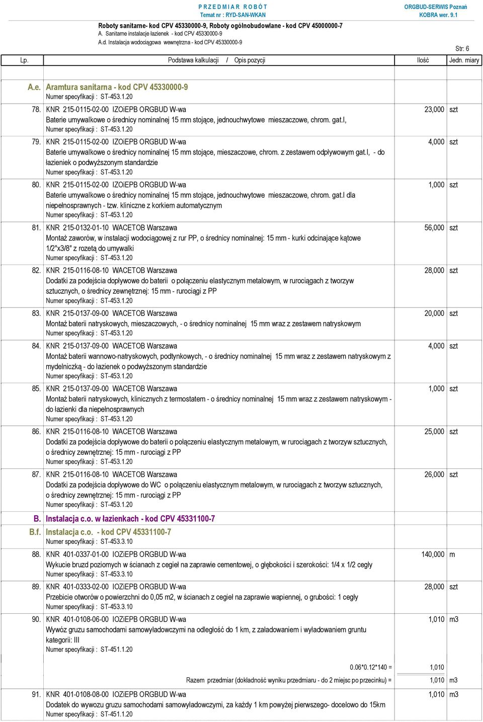 KNR 215-0115-02-00 IZOiEPB ORGBUD W-wa 4,000 szt Baterie umywalkowe o średnicy nominalnej 15 mm stojące, mieszaczowe, chrom. z zestawem odpływowym gat.i, - do łazieniek o podwyższonym standardzie 80.