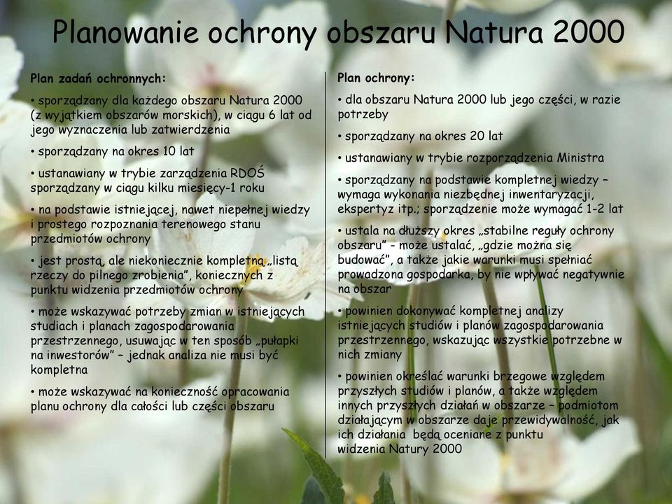 przedmiotów ochrony jest prostą, ale niekoniecznie kompletną listą rzeczy do pilnego zrobienia, koniecznych z punktu widzenia przedmiotów ochrony może wskazywać potrzeby zmian w istniejących studiach