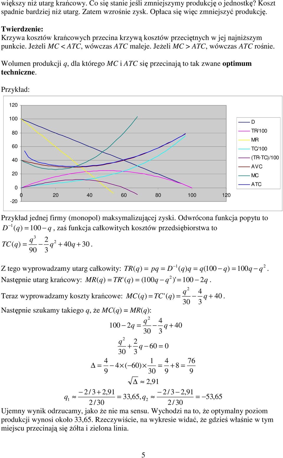 Wolumen produkcji q, dla którego MC i ATC się przecinają to tak zwane optimum techniczne.