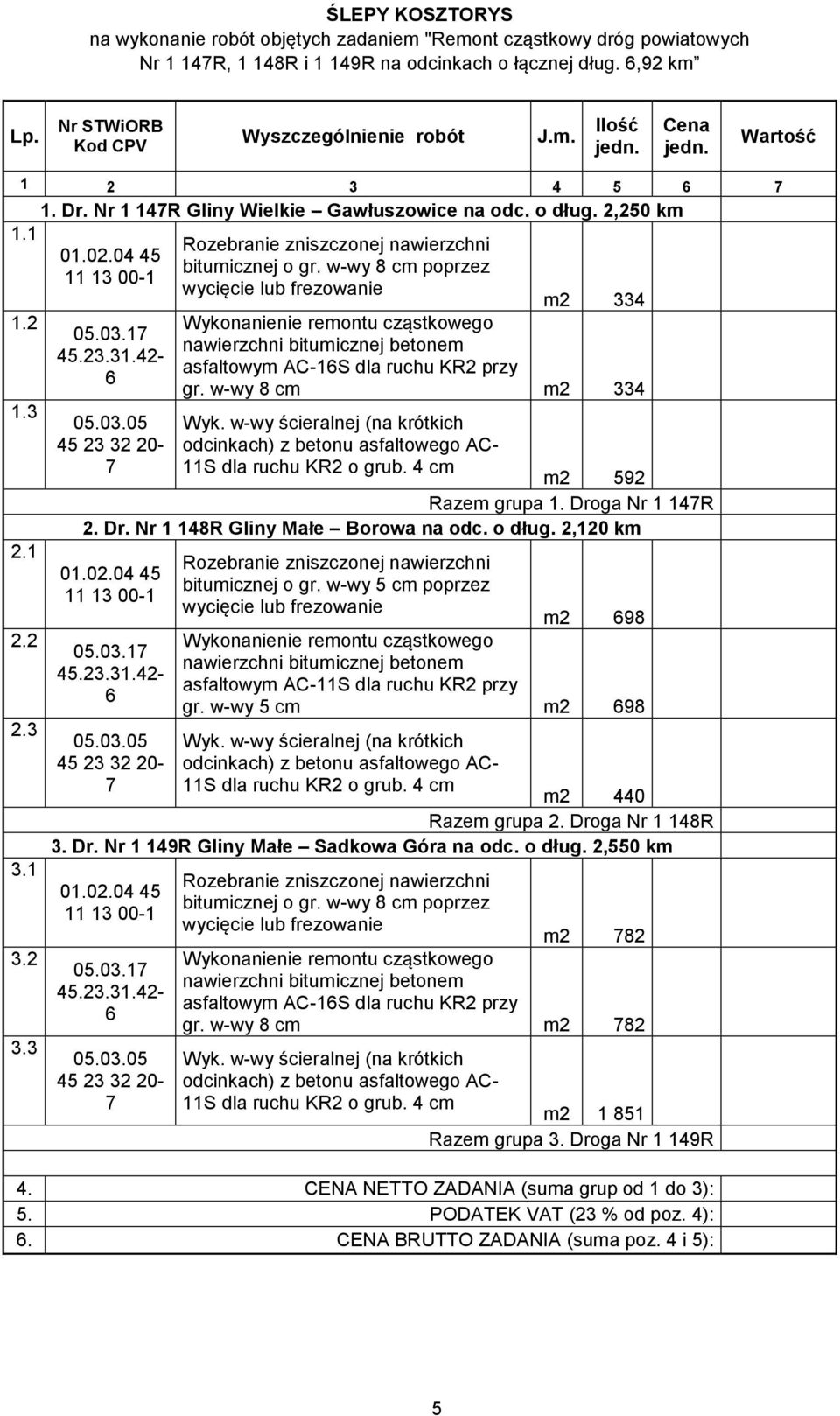 42-6 05.03.05 45 23 32 20-7 Rozebranie zniszczonej nawierzchni bitumicznej o gr.