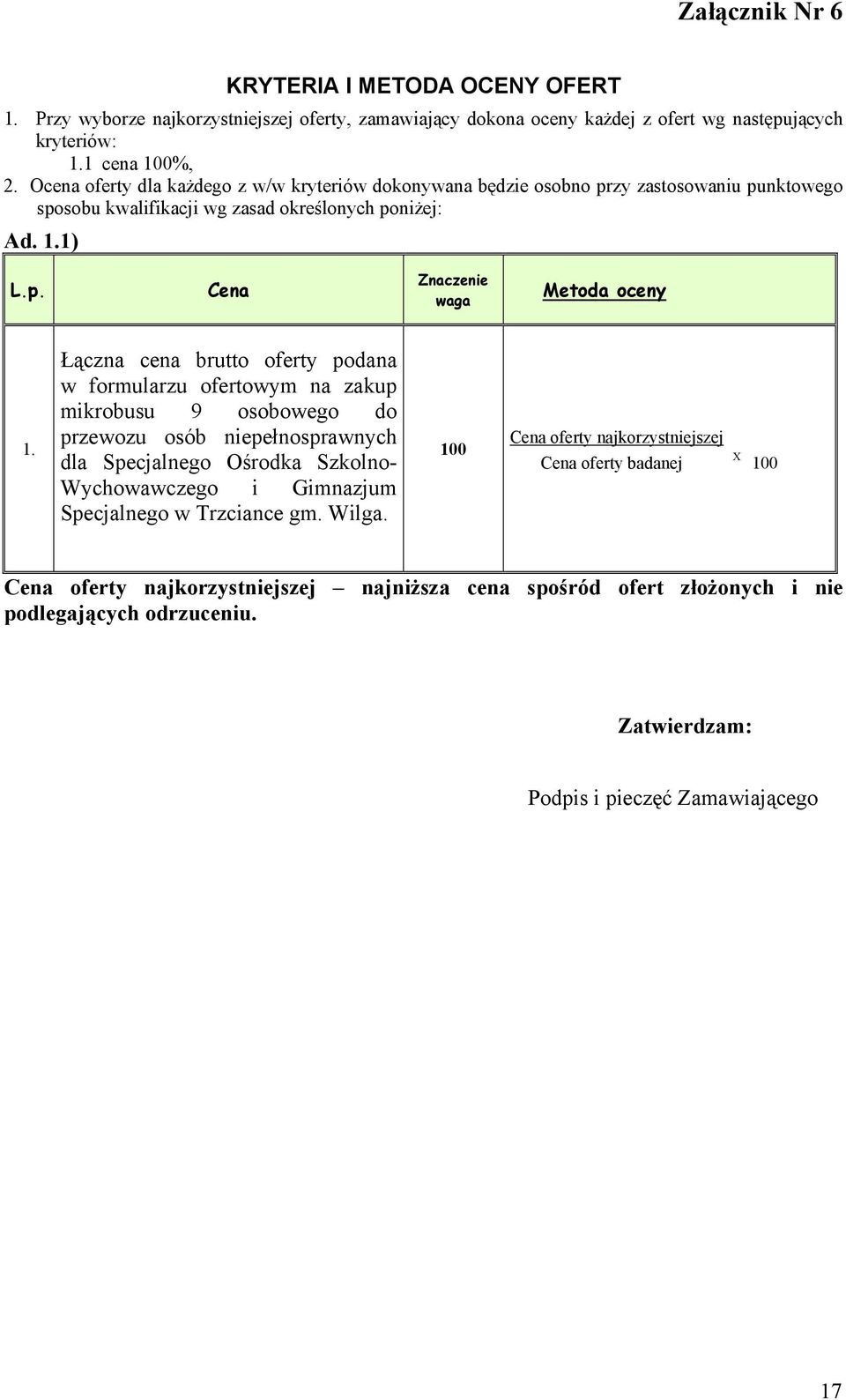 Łączna cena brutto oferty podana w formularzu ofertowym na zakup mikrobusu 9 osobowego do przewozu osób niepełnosprawnych dla Specjalnego Ośrodka Szkolno- Wychowawczego i Gimnazjum Specjalnego w