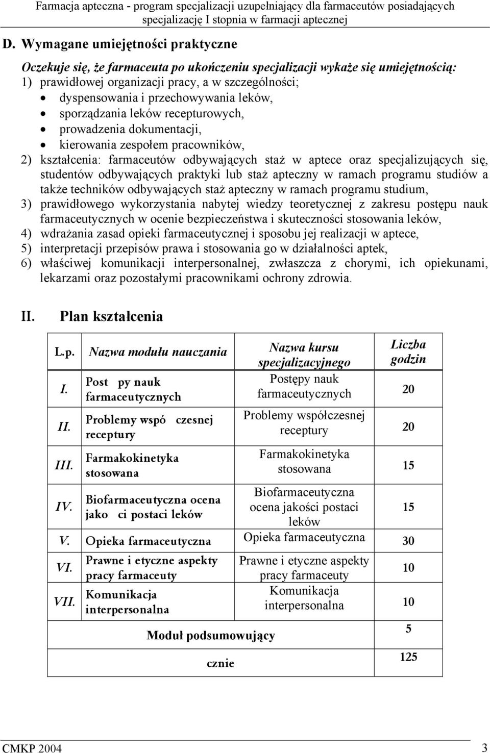 studentów odbywających praktyki lub staż apteczny w ramach programu studiów a także techników odbywających staż apteczny w ramach programu studium, 3) prawidłowego wykorzystania nabytej wiedzy