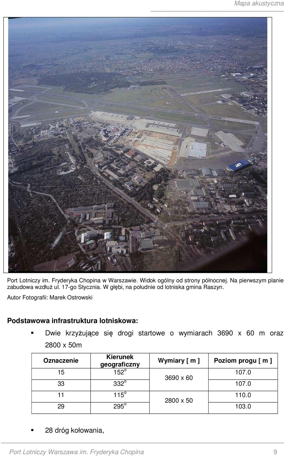 Autor Fotografii: Marek Ostrowski Podstawowa infrastruktura lotniskowa: Dwie krzyŝujące się drogi startowe o wymiarach 3690 x 60 m oraz