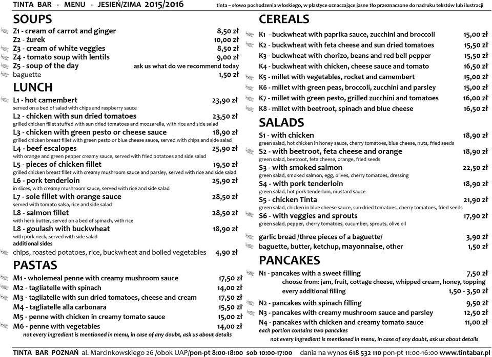 side salad L3 - chicken with green pesto or cheese sauce grilled chicken breast fillet with green pesto or blue cheese sauce, served with chips and side salad L4 - beef escalopes with orange and